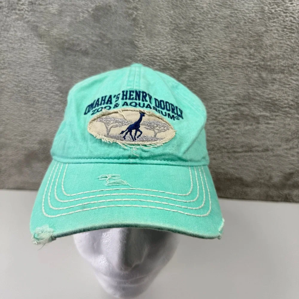 Omaha Henry Doorly Zoo Aquarium Hat Seafoam Green Distressed Giraffe Cap OSFM